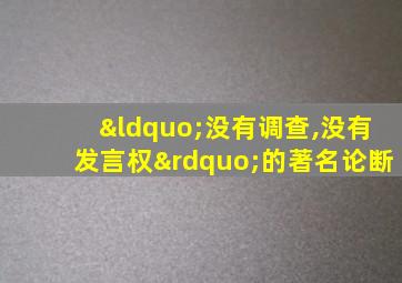 “没有调查,没有发言权”的著名论断